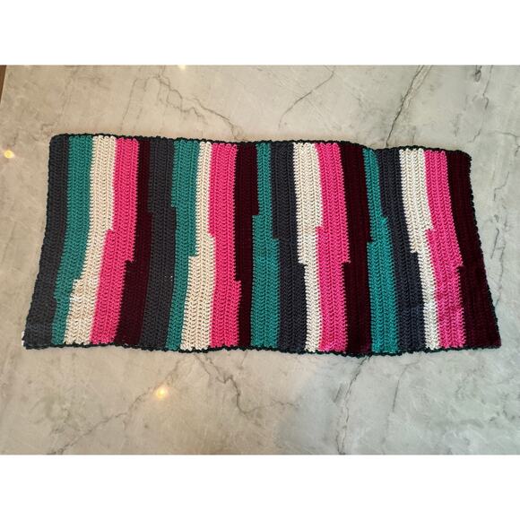 Hand Crocheted Shawl Large Eclectic Grandma Multicolor Striped Cabincore 46x22 - Picture 3 of 8